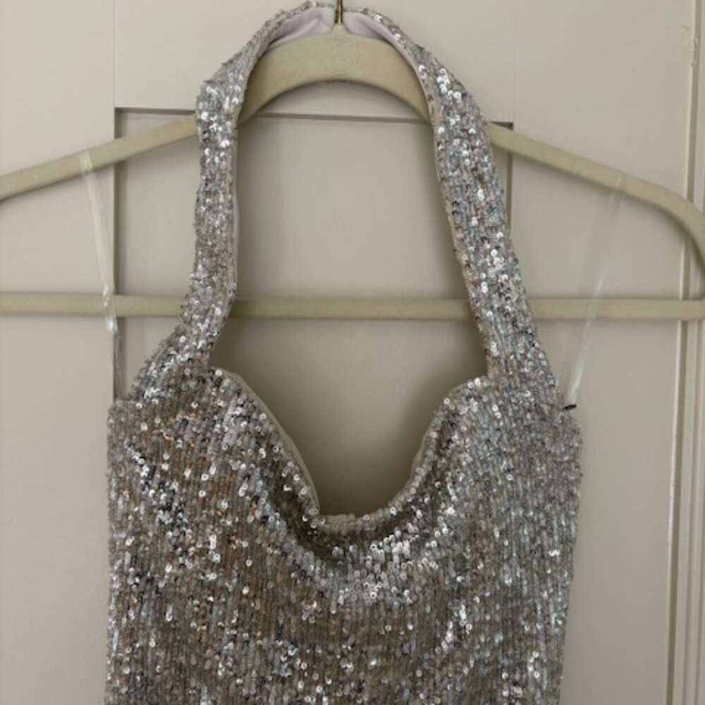 Showstopper halter-neck silver gown - NWT